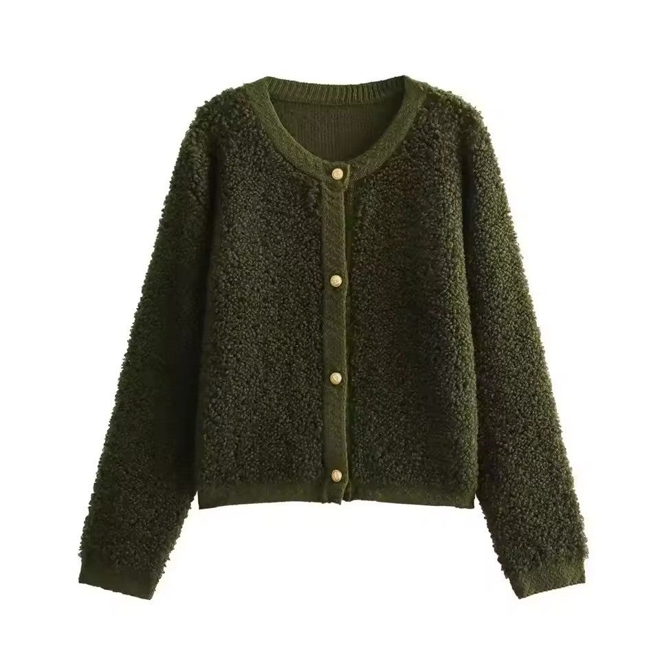 Katrina | Women’s Textured Round-Neck Button Cardigan