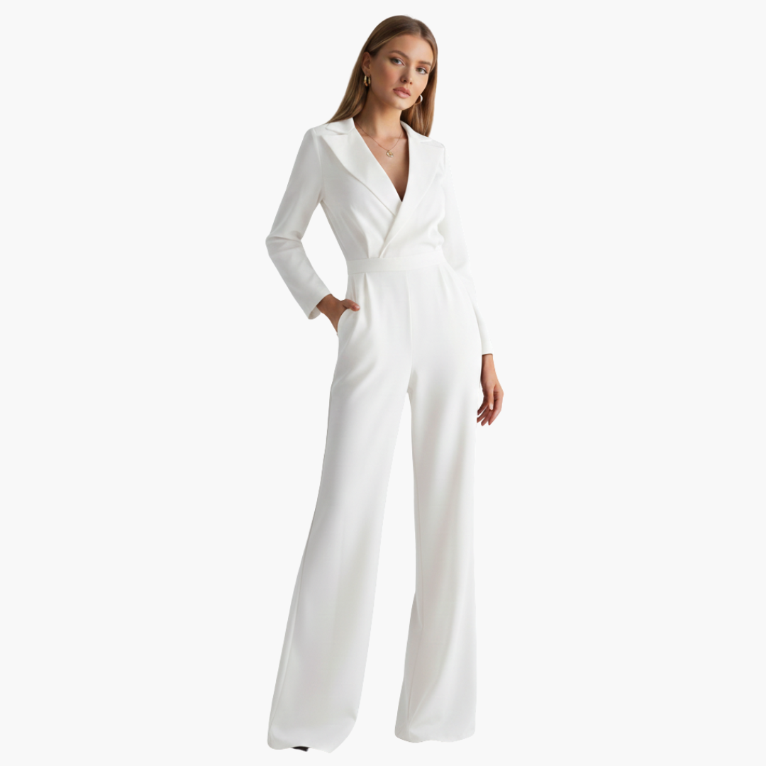 Vivienne | Women’s Long Sleeve Collared Wide-Leg Jumpsuit