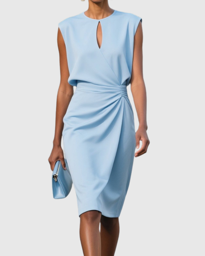 Cressida | Women’s Elegant Ruched Keyhole Midi Dress