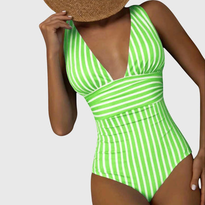 Kathryn | Women’s Striped V Neck One Piece Swimsuit