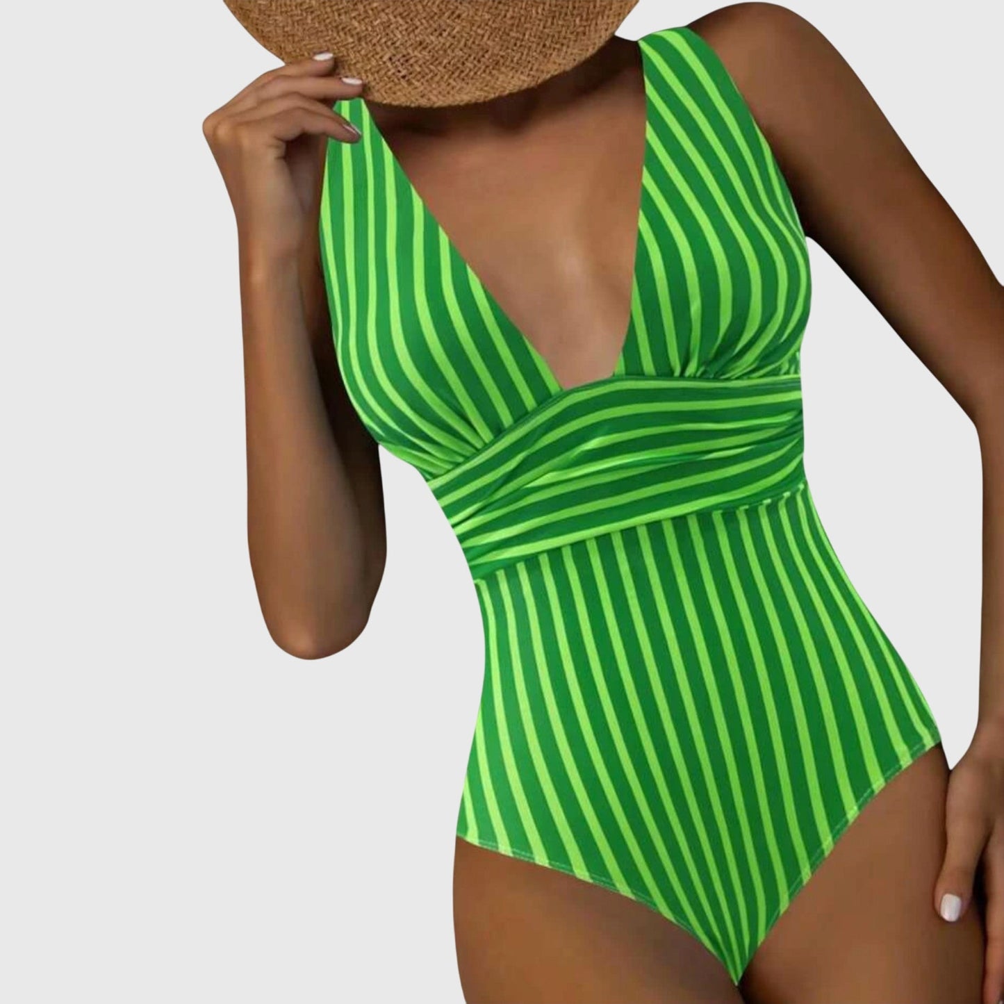 Kathryn | Women’s Striped V Neck One Piece Swimsuit