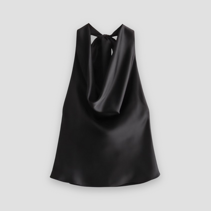 Celine | Women’s Halter Back Tie Draped Satin Tank