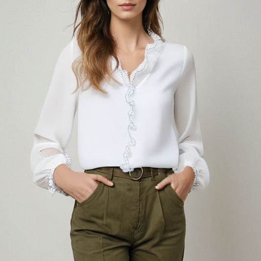 Noelle | Women’s Elegant Long Sleeve Ruffle Blouse