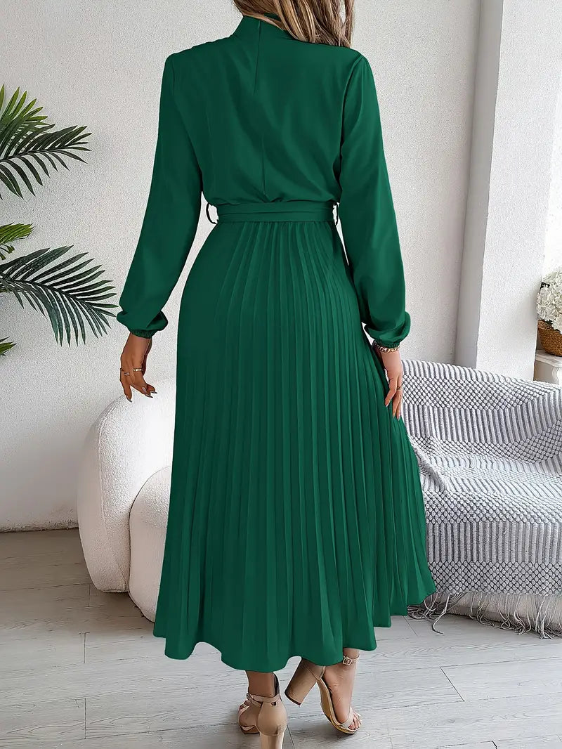 Elowyn | Women’s Long Sleeve Pleated Belted Midi Dress