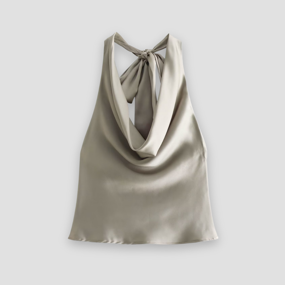 Celine | Women’s Halter Back Tie Draped Satin Tank