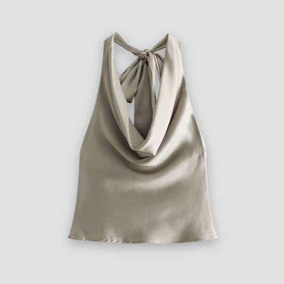 Celine | Women’s Halter Back Tie Draped Satin Tank