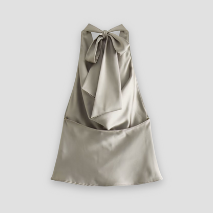 Celine | Women’s Halter Back Tie Draped Satin Tank