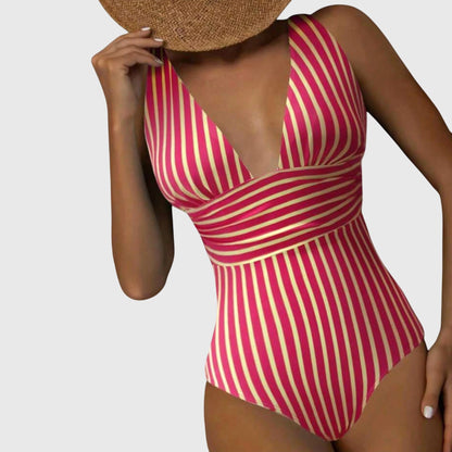 Kathryn | Women’s Striped V Neck One Piece Swimsuit