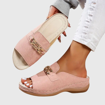 Marley | Women’s White Buckle Comfort Slide Sandals