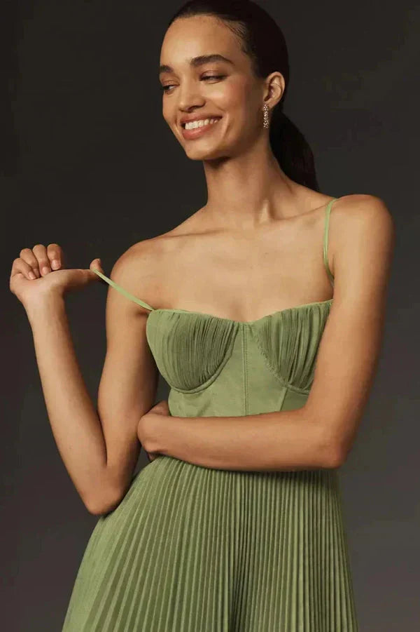 Callie | Women’s Pleated Strappy Maxi Dress with Flowy Skirt