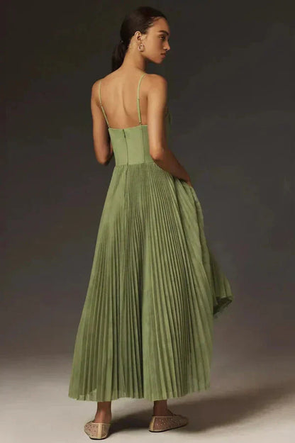 Callie | Women’s Pleated Strappy Maxi Dress with Flowy Skirt