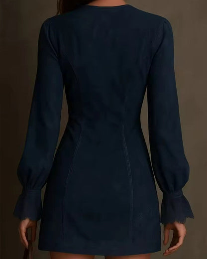 Vivienne | Women’s Suede Zipped Mini Dress with Lace Detail