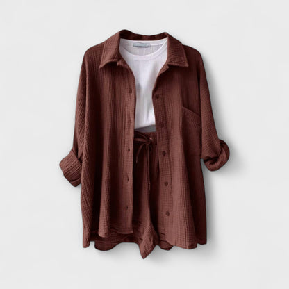 Primrose | Women’s Elegant Linen Shirt And Shorts Set