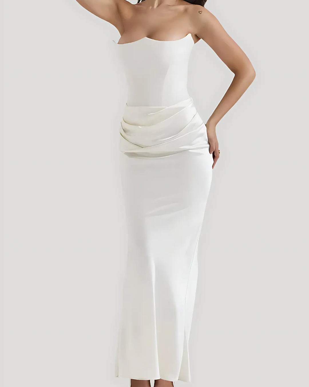 Marisol | Women’s Wedding Guest Draped Maxi Dress with Strapless Neckline