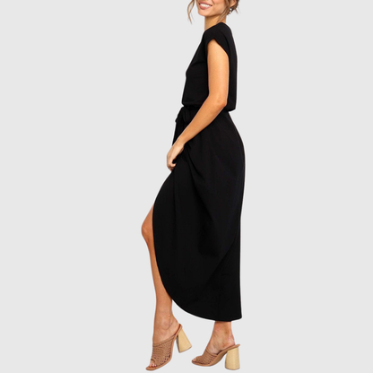 Brielle | Women’s Casual Belted Tulip Hem Midi Dress