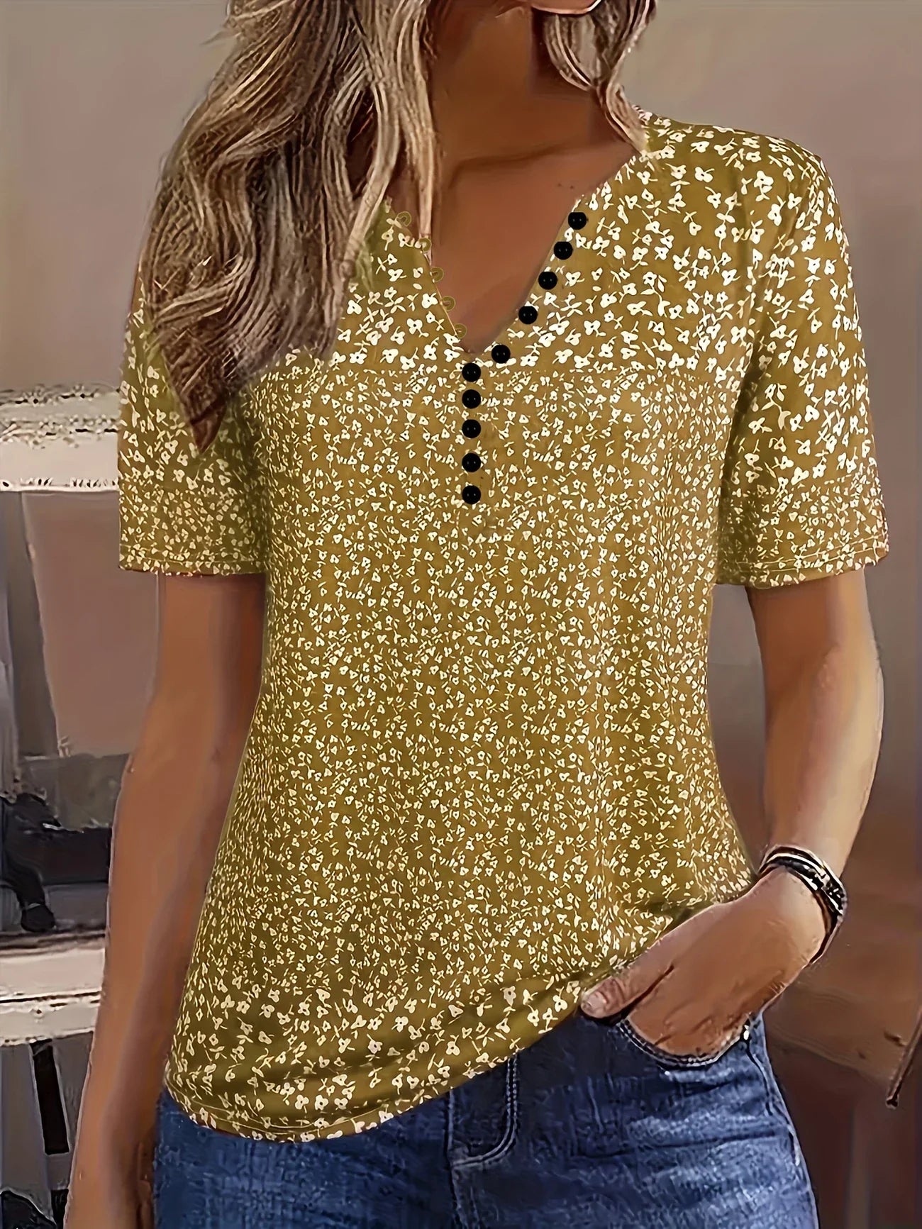 Daphne | Women’s Casual Printed Short Sleeve Blouse