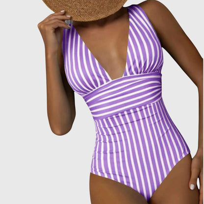 Kathryn | Women’s Striped V Neck One Piece Swimsuit