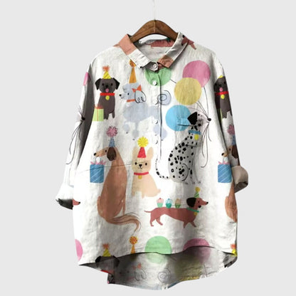 Presley | Women’s Cute Cat Print Button Up Blouse