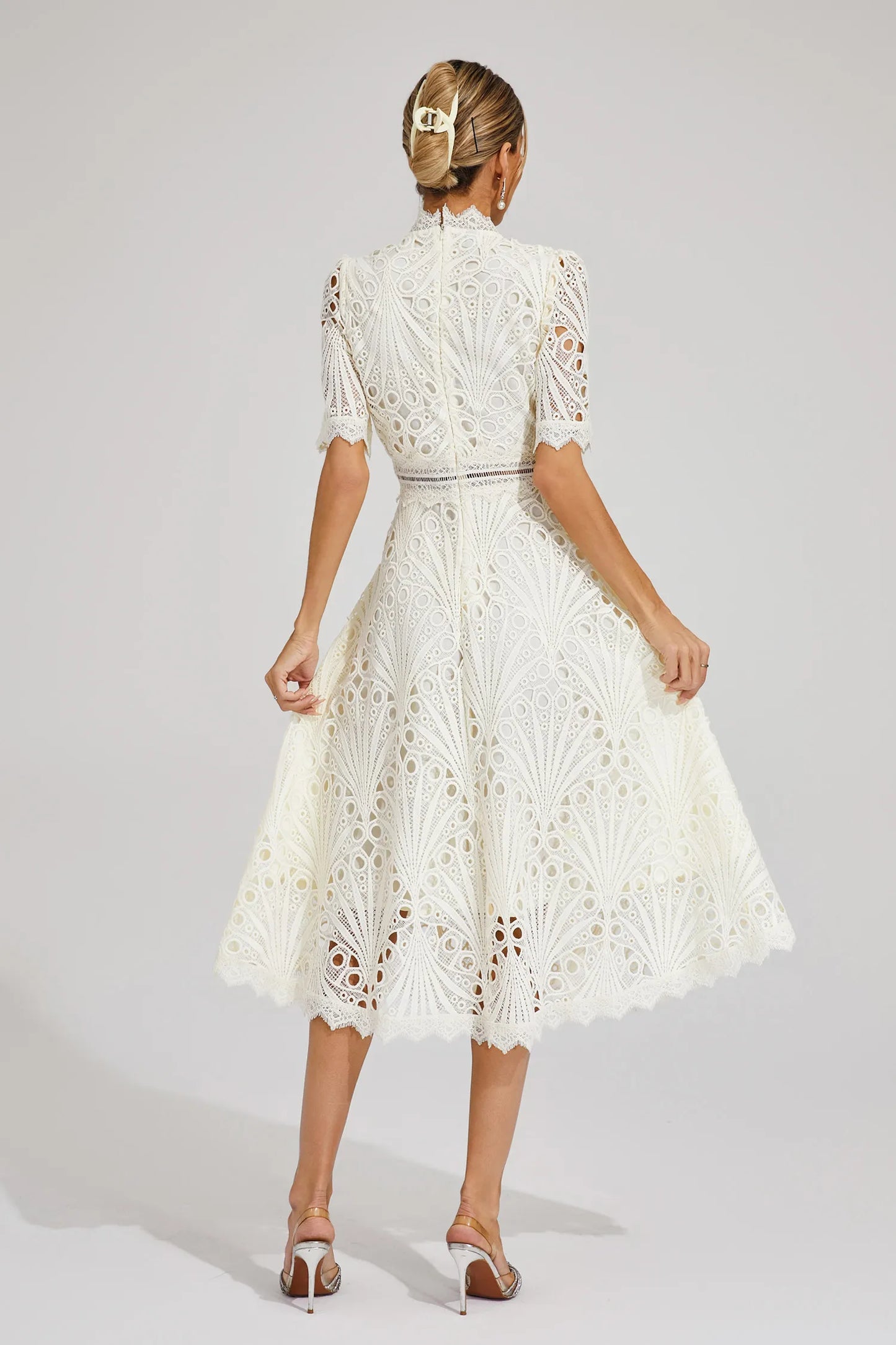 Miranda | Women’s Chic Lace Midi Dress with High Neck