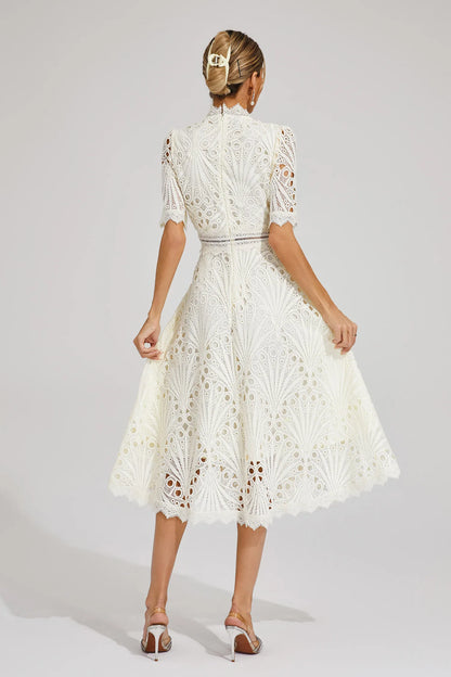 Miranda | Women’s Chic Lace Midi Dress with High Neck
