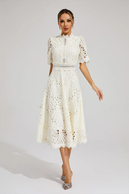 Miranda | Women’s Chic Lace Midi Dress with High Neck