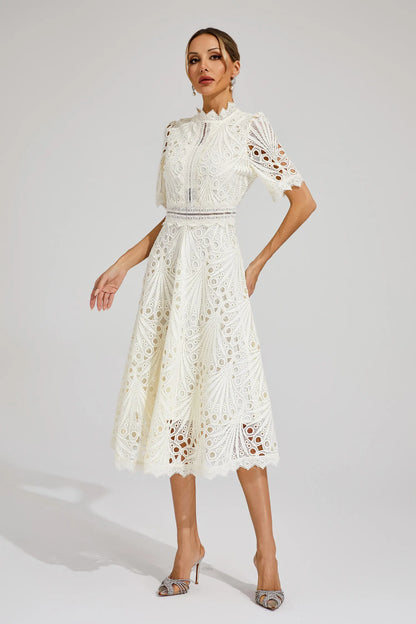 Miranda | Women’s Chic Lace Midi Dress with High Neck