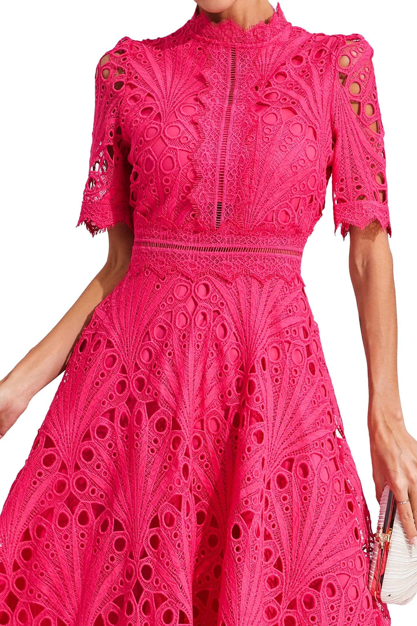 Miranda | Women’s Chic Lace Midi Dress with High Neck