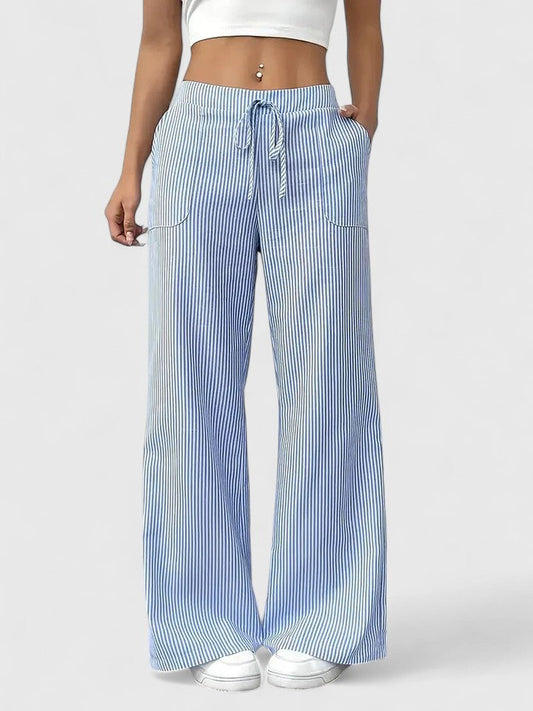 Sarah | Women’s Striped Wide Leg Linen Pants