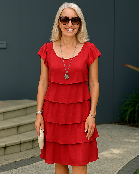 Rowella | Women’s Short-Sleeve Layered Spring Midi Dress