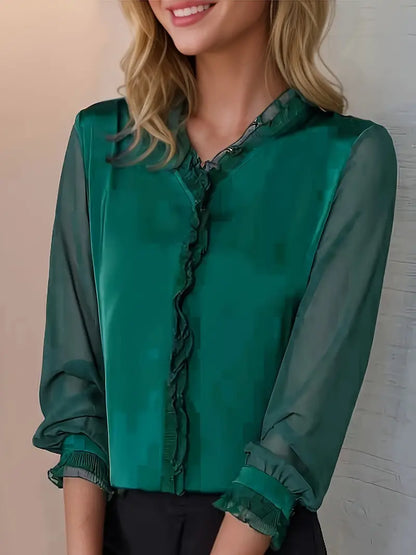 Noelle | Women’s Elegant Long Sleeve Ruffle Blouse