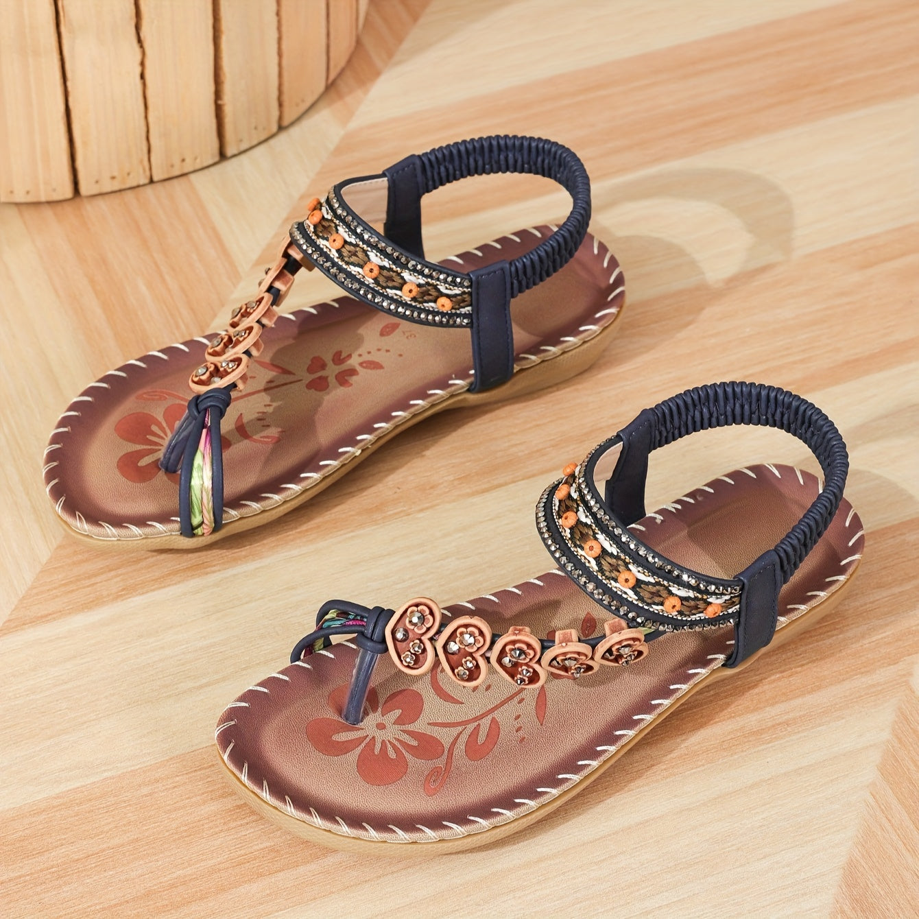 Delilah | Women’s Floral Strap Flat Summer Sandals