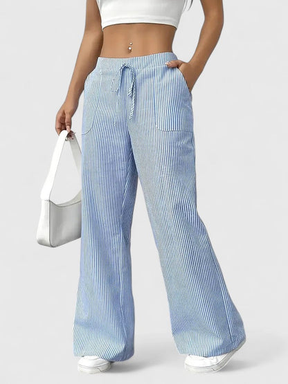 Sarah | Women’s Striped Wide Leg Linen Pants