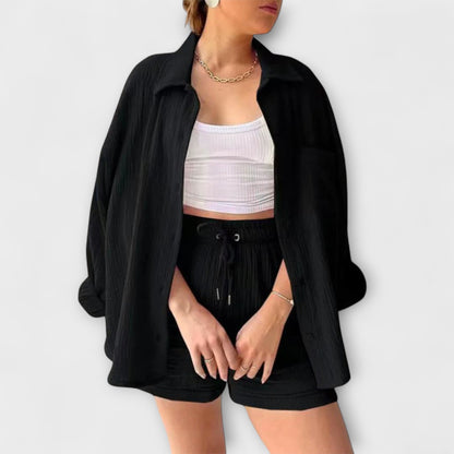 Primrose | Women’s Elegant Linen Shirt And Shorts Set