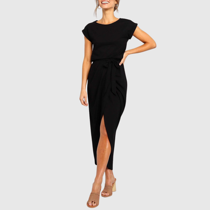 Brielle | Women’s Casual Belted Tulip Hem Midi Dress
