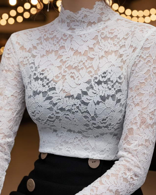 Vicky | Women’s Spring Lace High-Neck Blouse