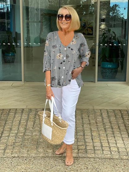 Prudence | Women’s Graceful Floral Short-Sleeve Spring Top