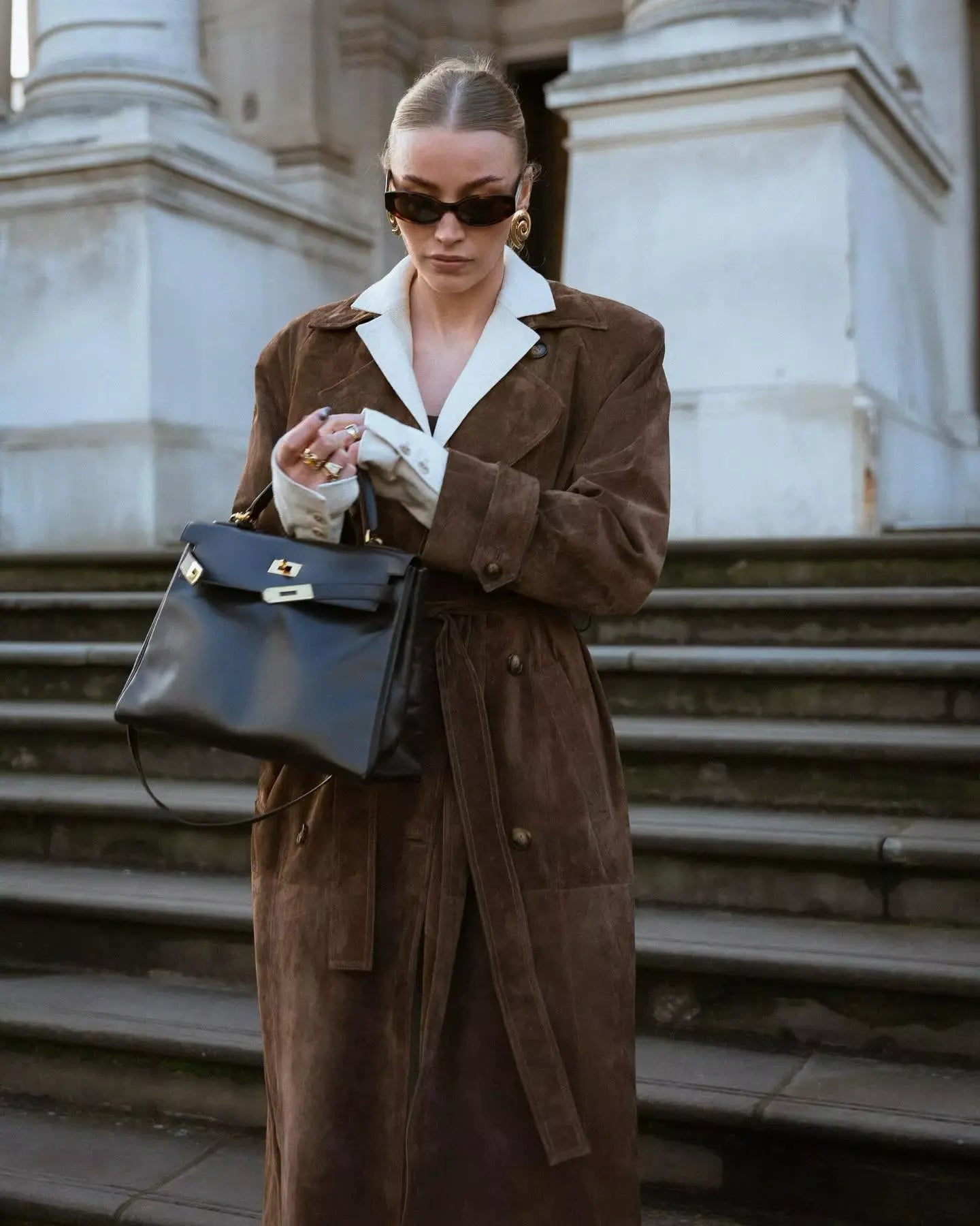 Clara | Women’s Long Belted Trench Coat with Lapel Collar