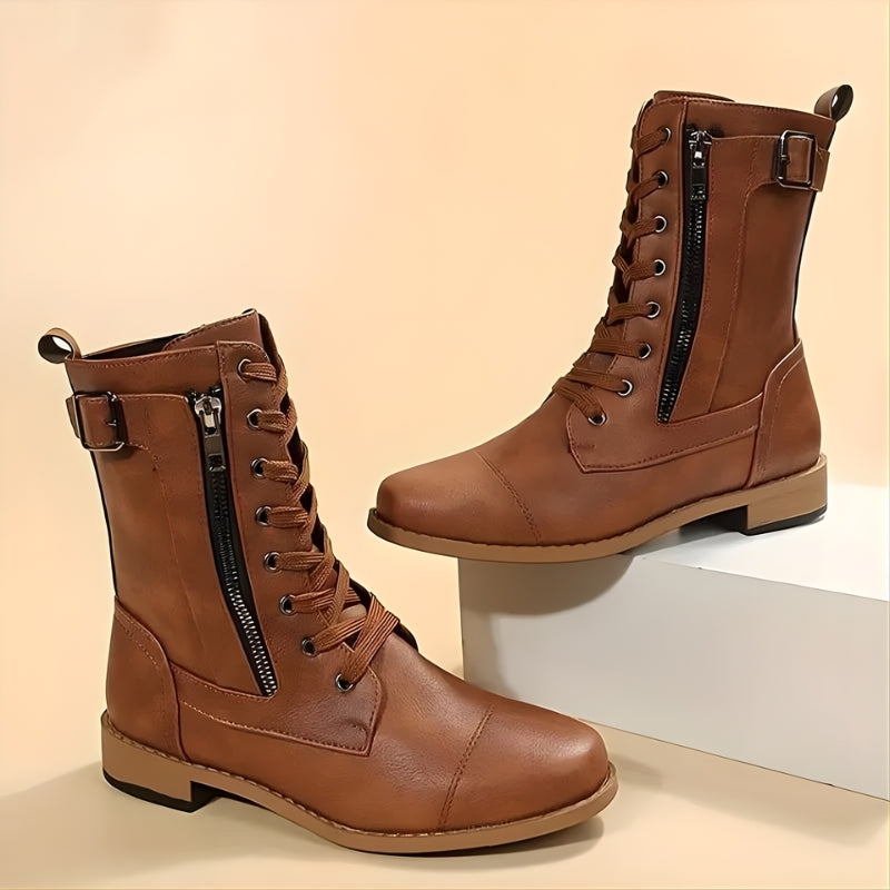 Corinne | Women’s Leather-Style Lace-Up Ankle Boots with Zipper