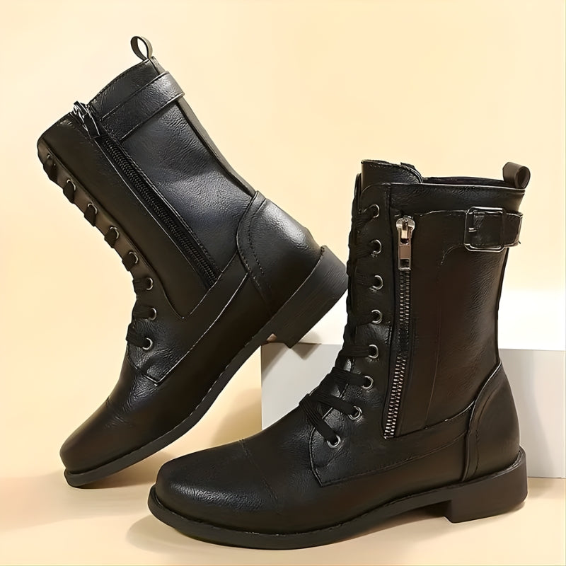 Corinne | Women’s Leather-Style Lace-Up Ankle Boots with Zipper