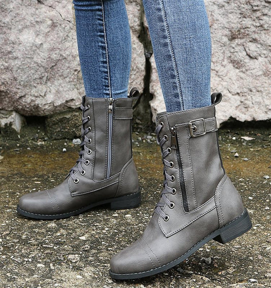 Corinne | Women’s Leather-Style Lace-Up Ankle Boots with Zipper