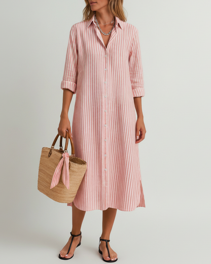 Brianna | Women’s Blush Button-Up Summer Maxi Shirt Dress