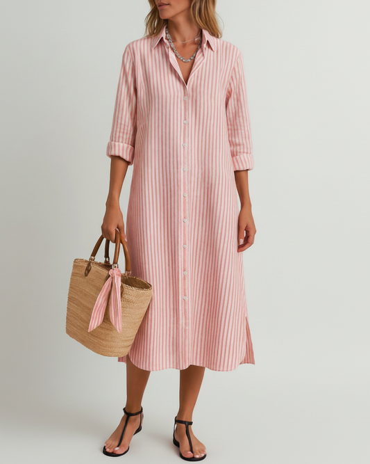 Brianna | Women’s Blush Button-Up Summer Maxi Shirt Dress