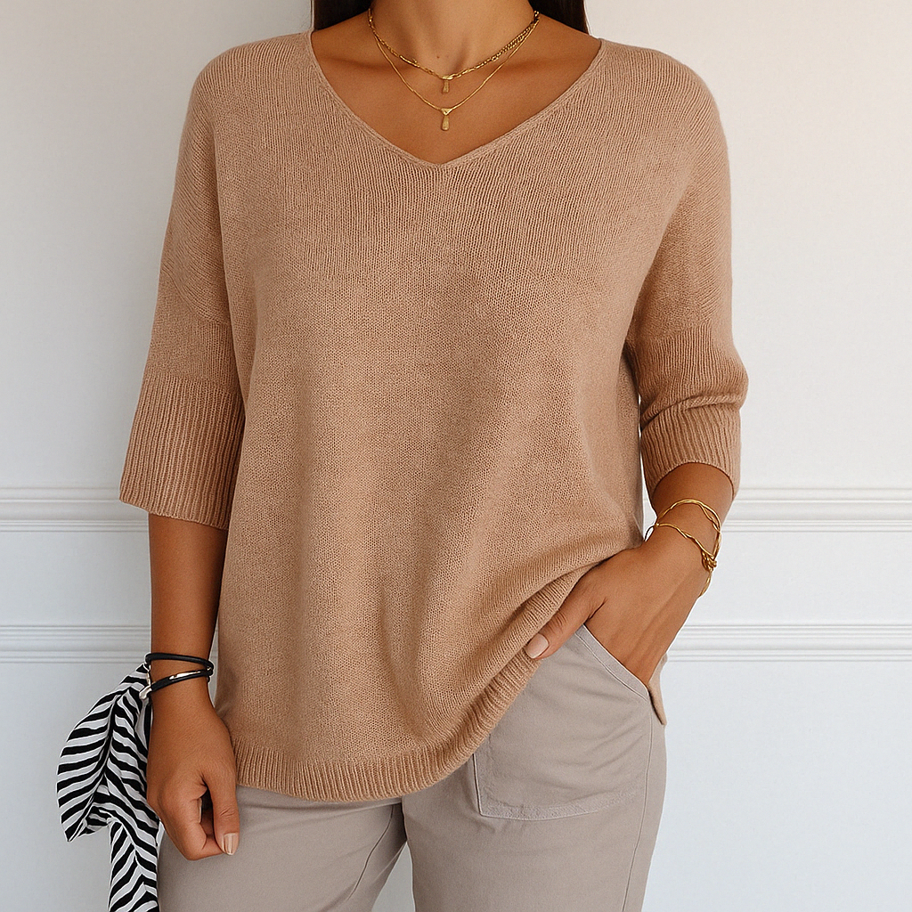Coraline | Women’s V-Neck Short Sleeve Knit Pullover