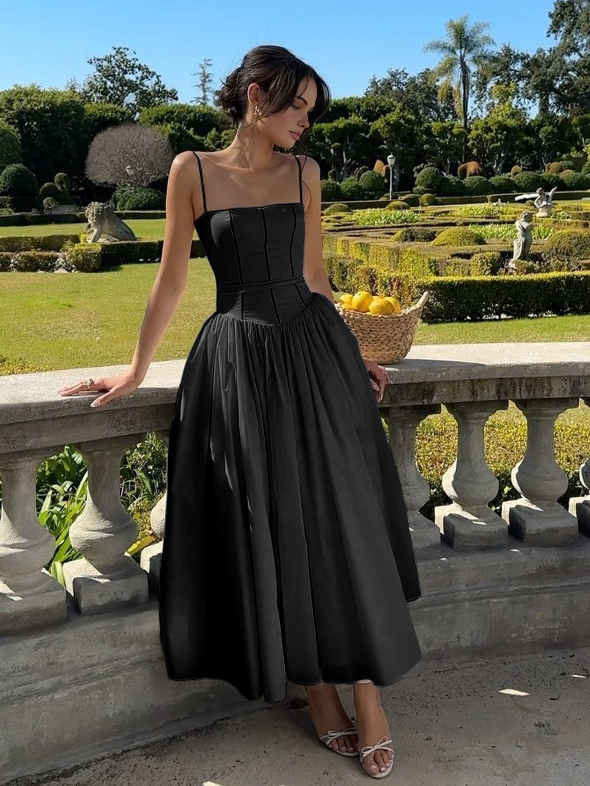 Seline | Women’s Wedding Guest Corset Bodice Flowy Midi Dress