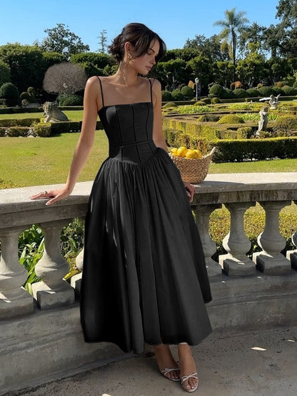 Seline | Women’s Wedding Guest Corset Bodice Flowy Midi Dress