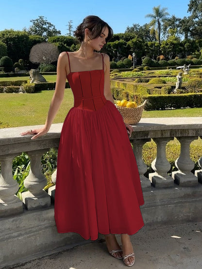 Seline | Women’s Wedding Guest Corset Bodice Flowy Midi Dress