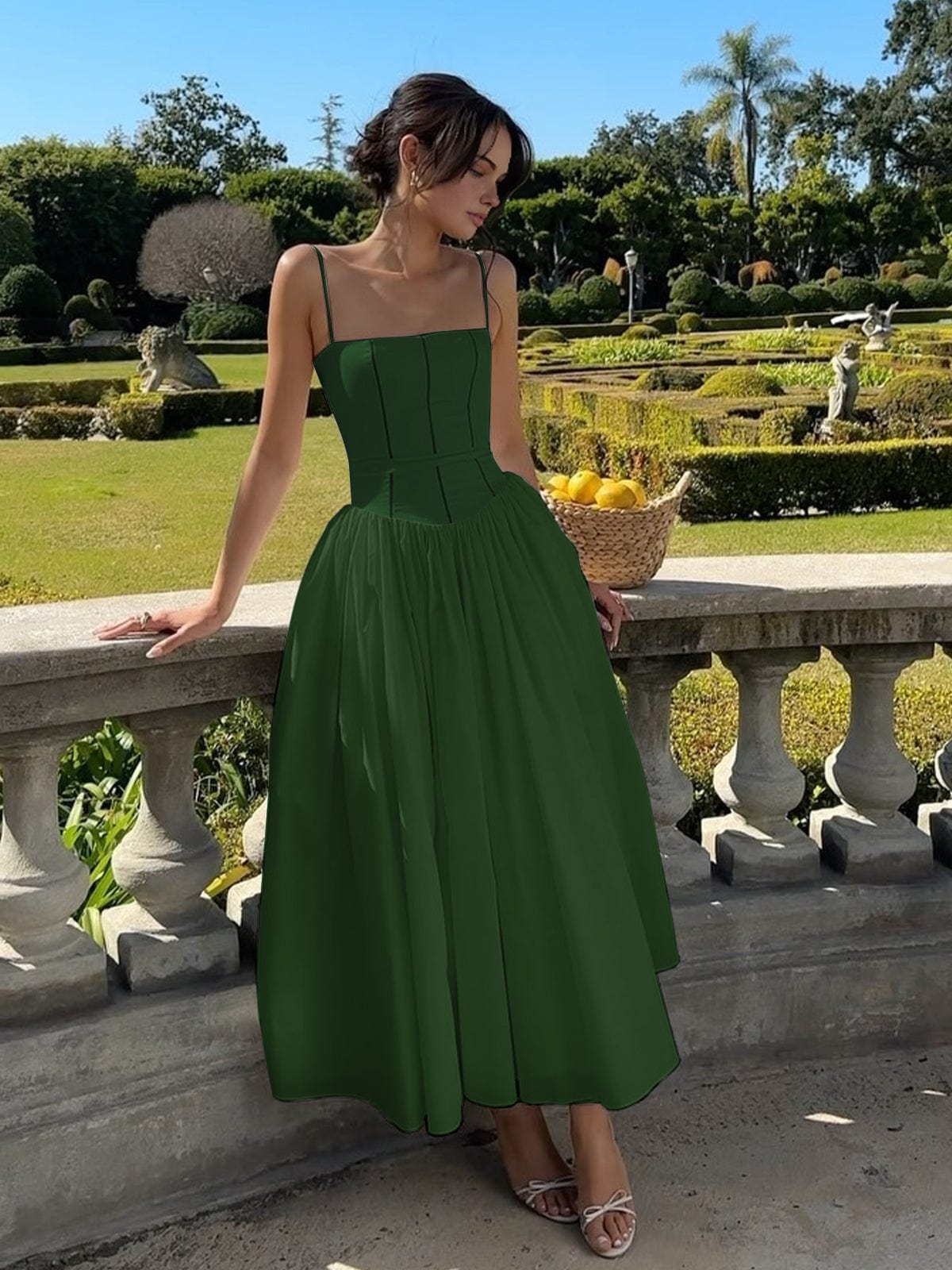 Seline | Women’s Wedding Guest Corset Bodice Flowy Midi Dress