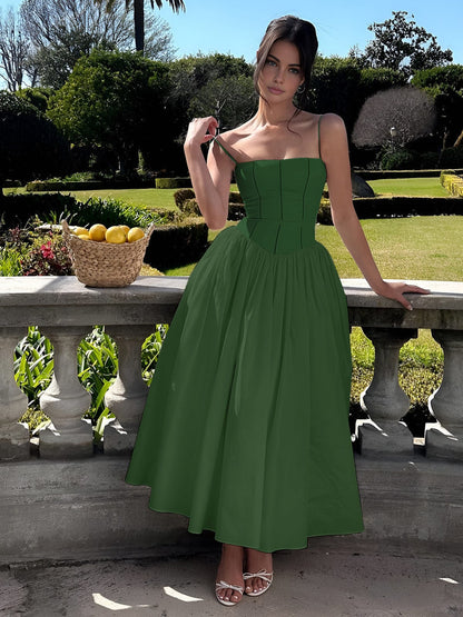 Seline | Women’s Wedding Guest Corset Bodice Flowy Midi Dress