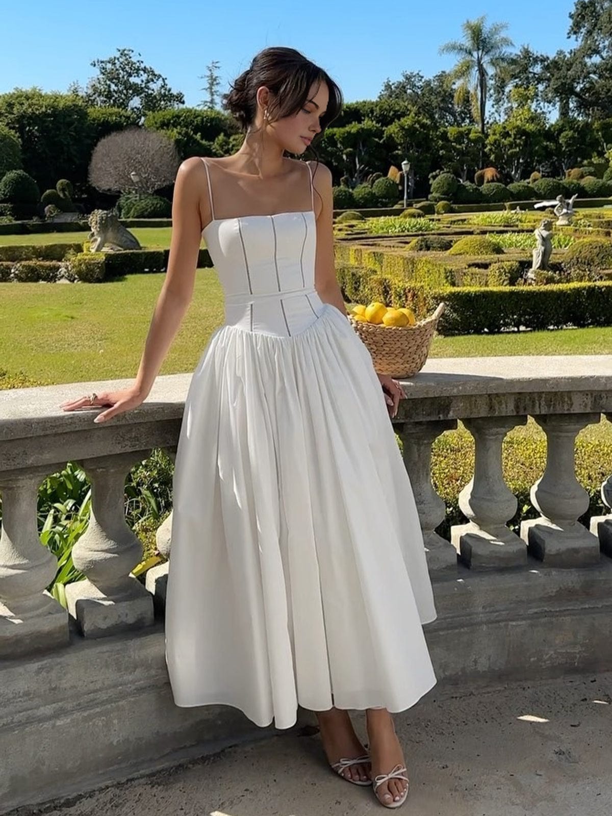 Seline | Women’s Wedding Guest Corset Bodice Flowy Midi Dress
