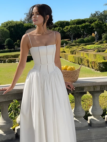 Seline | Women’s Wedding Guest Corset Bodice Flowy Midi Dress